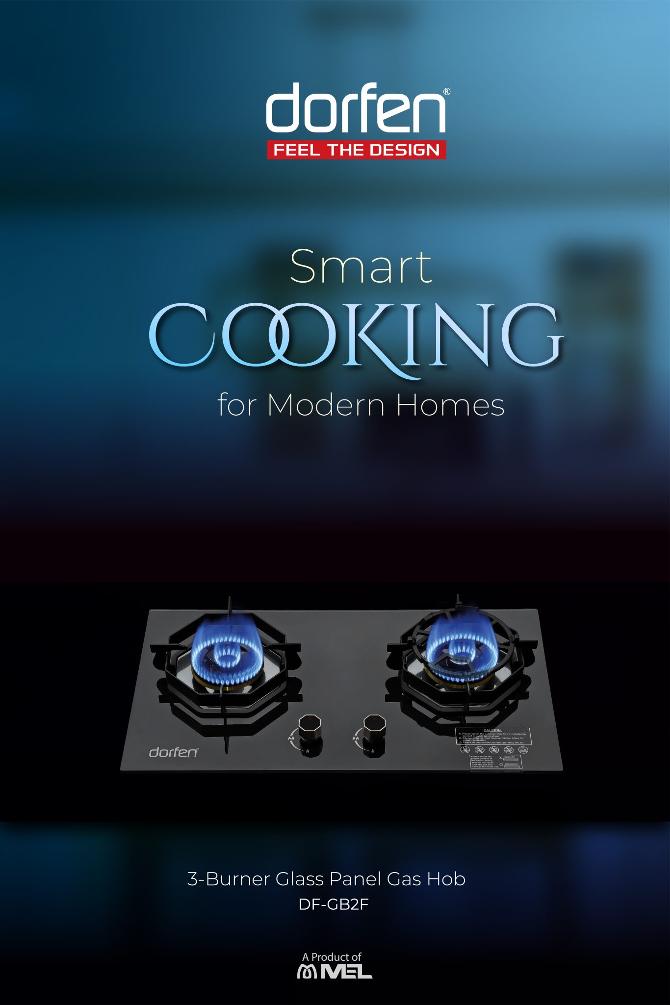 DORFEN Built-in-HOB Glass Top 2 Gas Burner, DF-GB2F