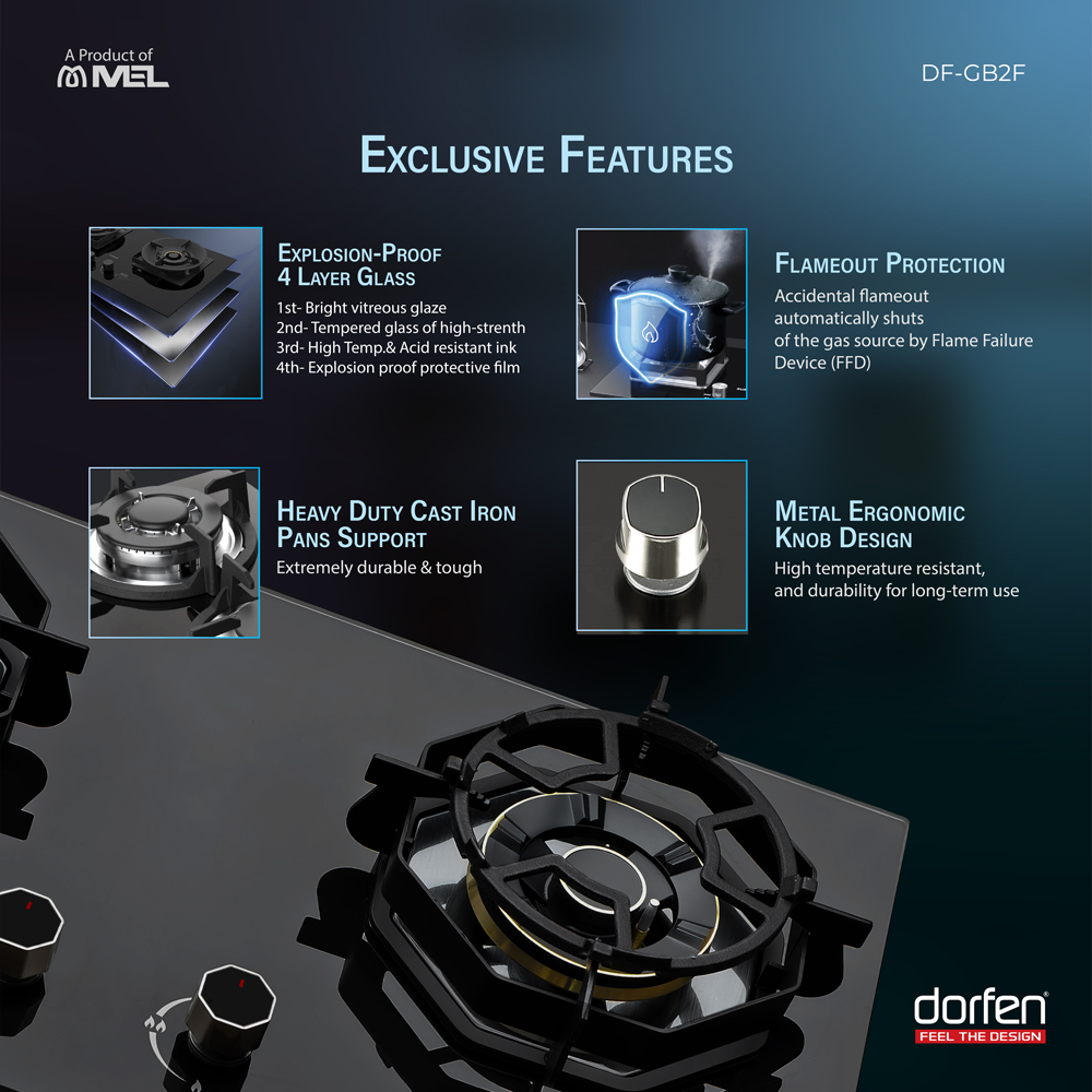 DF-GB2F DORFEN Built-in-HOB Glass Top 2 Gas Burner