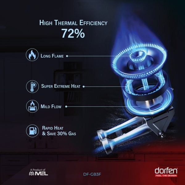 DORFEN 3-Burner Tempered Glass Panel Gas Cooker, DF-GB3F