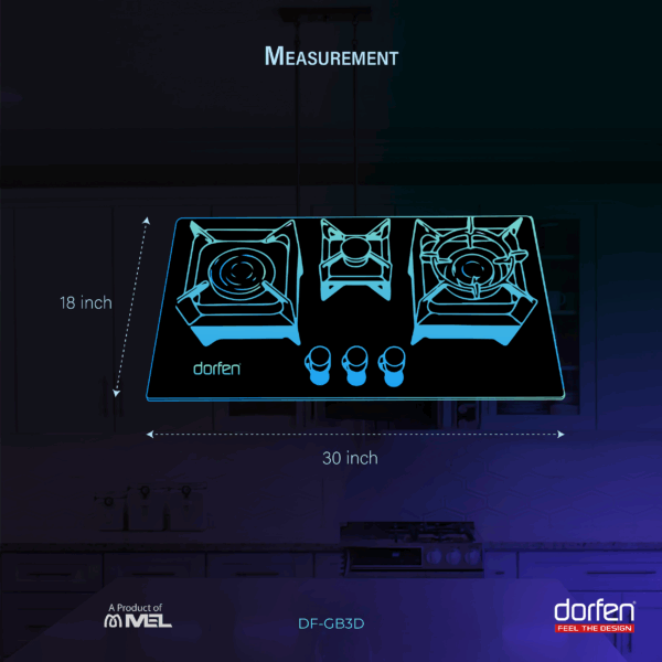 DORFEN Built-in Gas HOB with 3 Burner Marble Panel, DF-GB3D