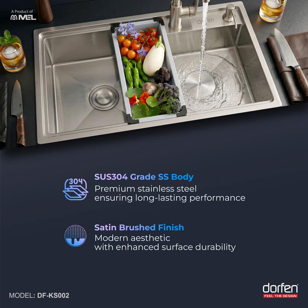 DORFEN Workstation Type Single Bowl Smart Handmade Sink, DF-KS002