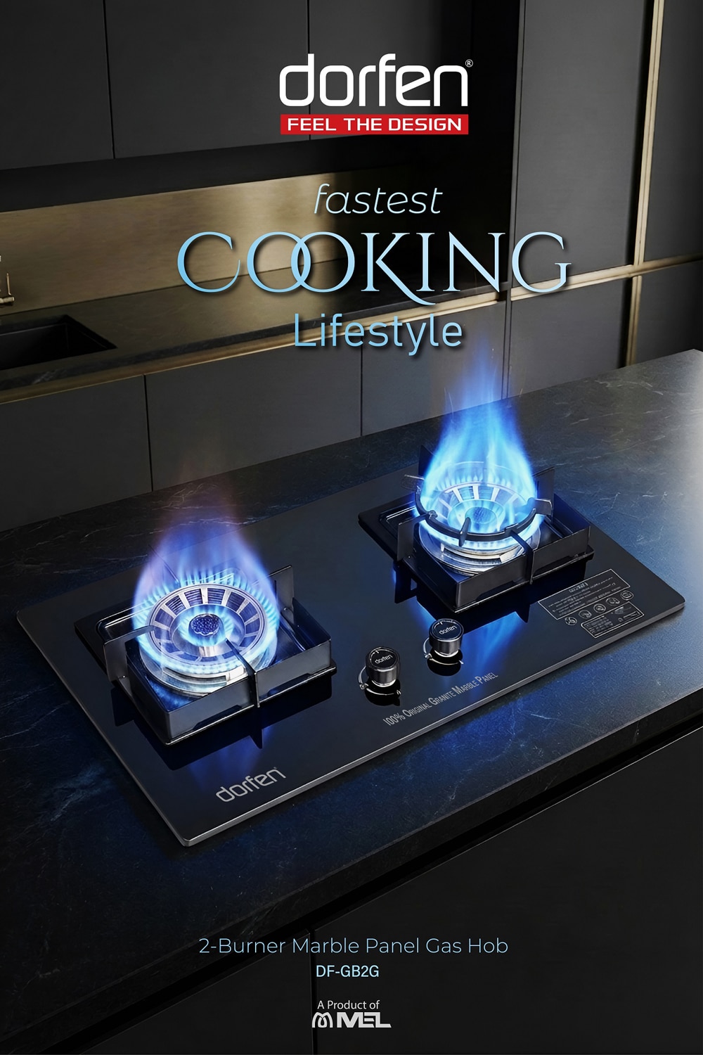 DORFEN 2-Burner Gas Stove Granite Marble Panel, DF-GB2G
