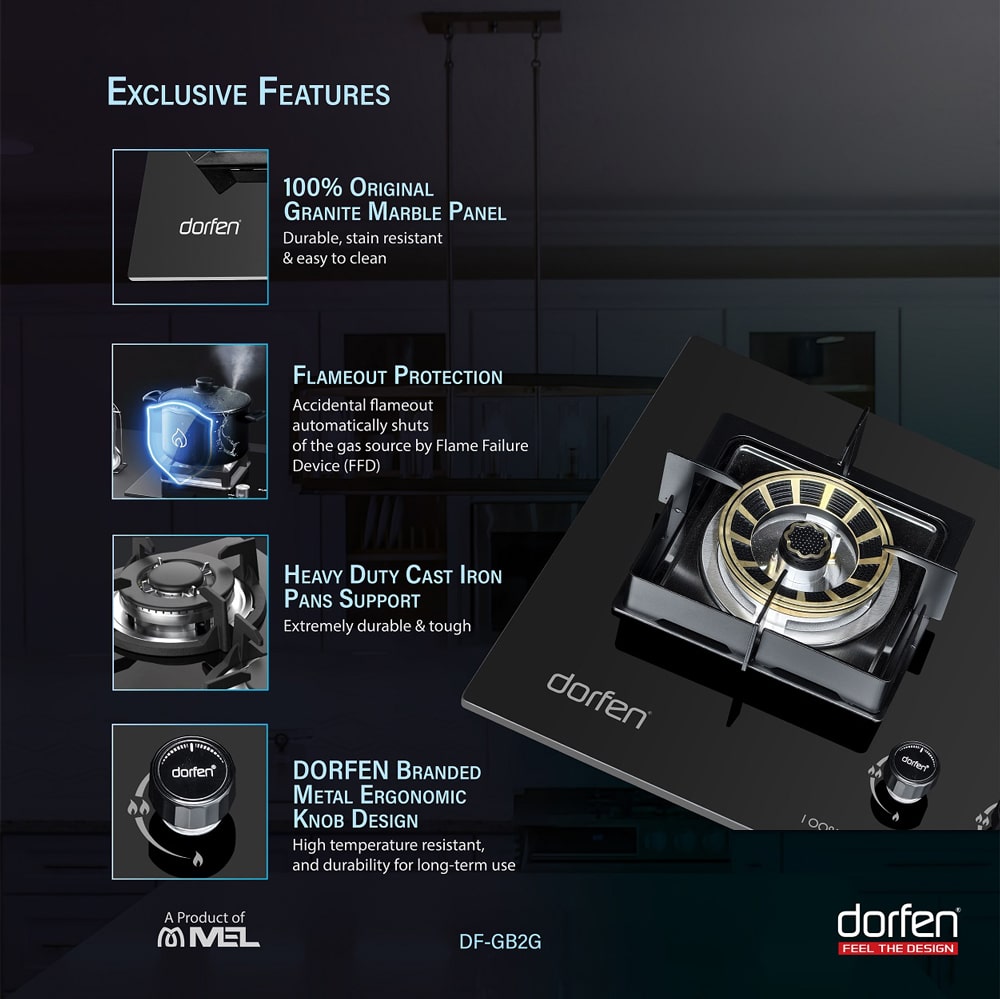 DORFEN 2-Burner Gas Stove Granite Marble Panel, DF-GB2G