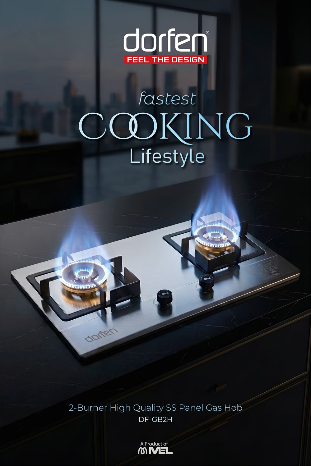 DORFEN 2-Burner Gas Stove High Quality SS Panel, DF-GB2H