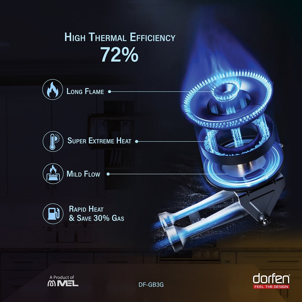 DORFEN 3-Burner Gas Stove Granite Marble Panel, DF-GB3G